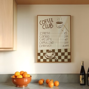 Pôster de café, pôster de menu de café, impressão retrô de cozinha, arte de parede de cozinha, pôster de comida de café, impressão de café expresso, pôster de café para decoração de apartamento