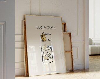 Vodka Tonic Poster, Retro Bar Cart, Cocktail Art Prints, Bar Poster,  Retro Vodka Tonic Art Print, Alcohol Print, Trendy Drink Poster