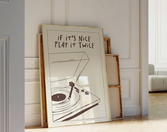 Musik Wand Kunst Play It Twice Plattenspieler Poster Retro Groovy Print Geschenk Musikliebhaber Zuhause Vintage Ausstellung Französisches Poster Trendy Geschenk
