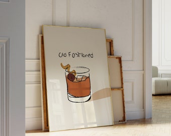 Old Fashioned Poster, Retro Bar Cart, Cocktail Art Prints, Bar Poster,  Retro Old Fashioned Art Print, Alcohol Print, Trendy Drink Poster