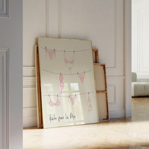 Vintage Apartment Decor, Pink Summer Poster, Coquette Room Decor, Pink Bikini Hand Drawn Poster, French Poster for Apartment
