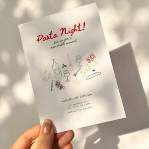 Party Invitation Template, Pasta Night Invite Card, Editable Canva Template, Tomato Invite Card, Pasta Party