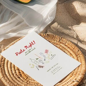 Party Invitation Template, Pasta Night Invite Card, Editable Canva Template, Tomato Invite Card, Pasta Party