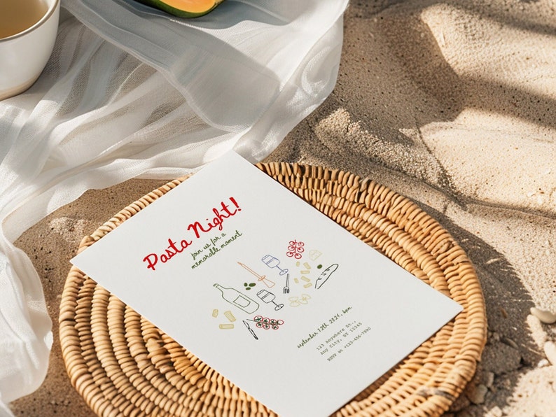 Party Invitation Template, Pasta Night Invite Card, Editable Canva Template, Tomato Invite Card, Pasta Party