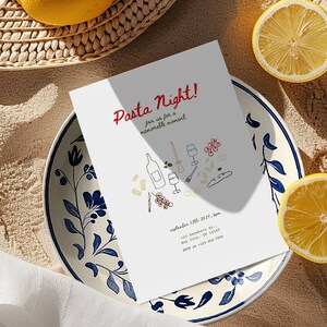 Party Invitation Template, Pasta Night Invite Card, Editable Canva Template, Tomato Invite Card, Pasta Party