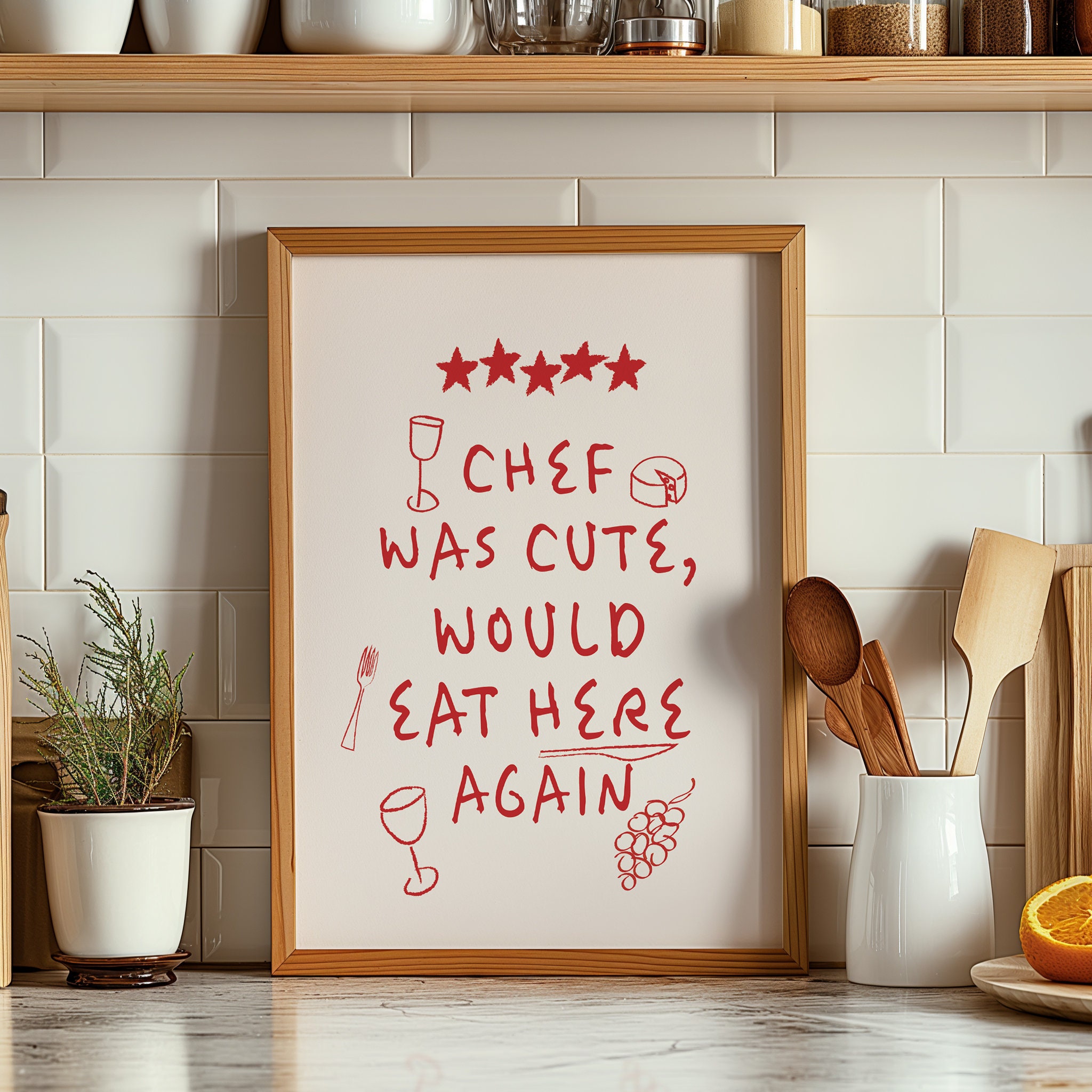 chef was cute aesthetic kitchen print retro wall art... Chef Was Cute Poster, Cooking Kitchenwall Art, Food Barcart Printing ...