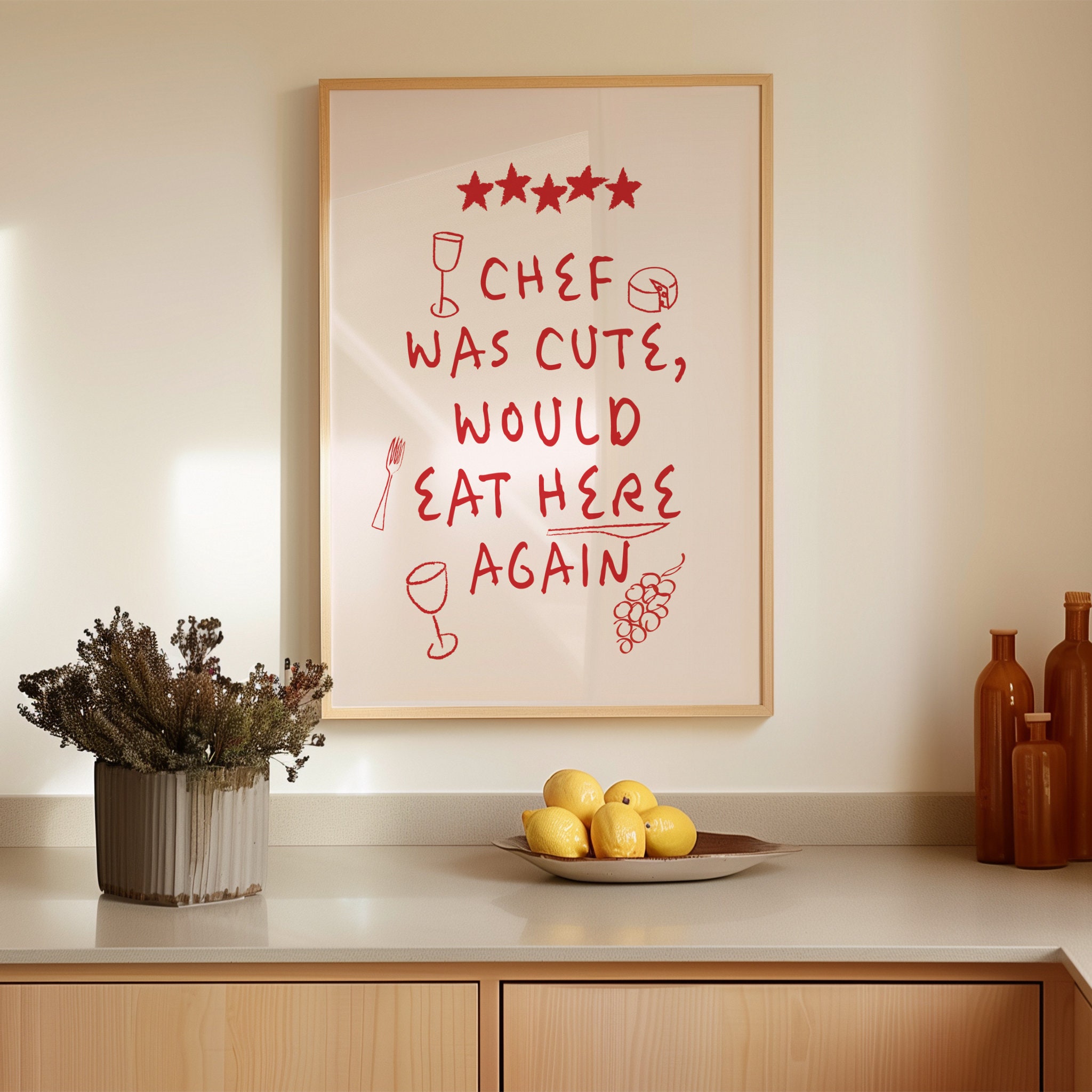 Chef Was Cute Poster, Cooking Kitchenwall Art, Food Barcart Printing ...