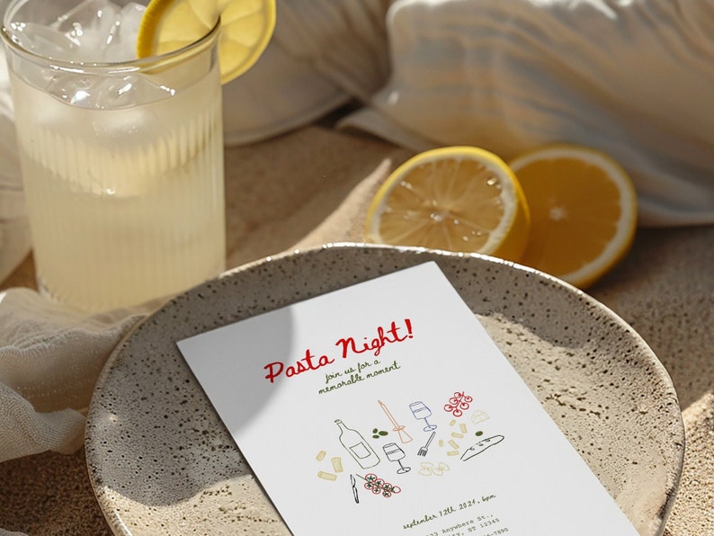 Party Invitation Template, Pasta Night Invite Card, Editable Canva Template, Tomato Invite Card, Pasta Party