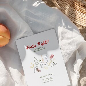 Party Invitation Template, Pasta Night Invite Card, Editable Canva Template, Tomato Invite Card, Pasta Party