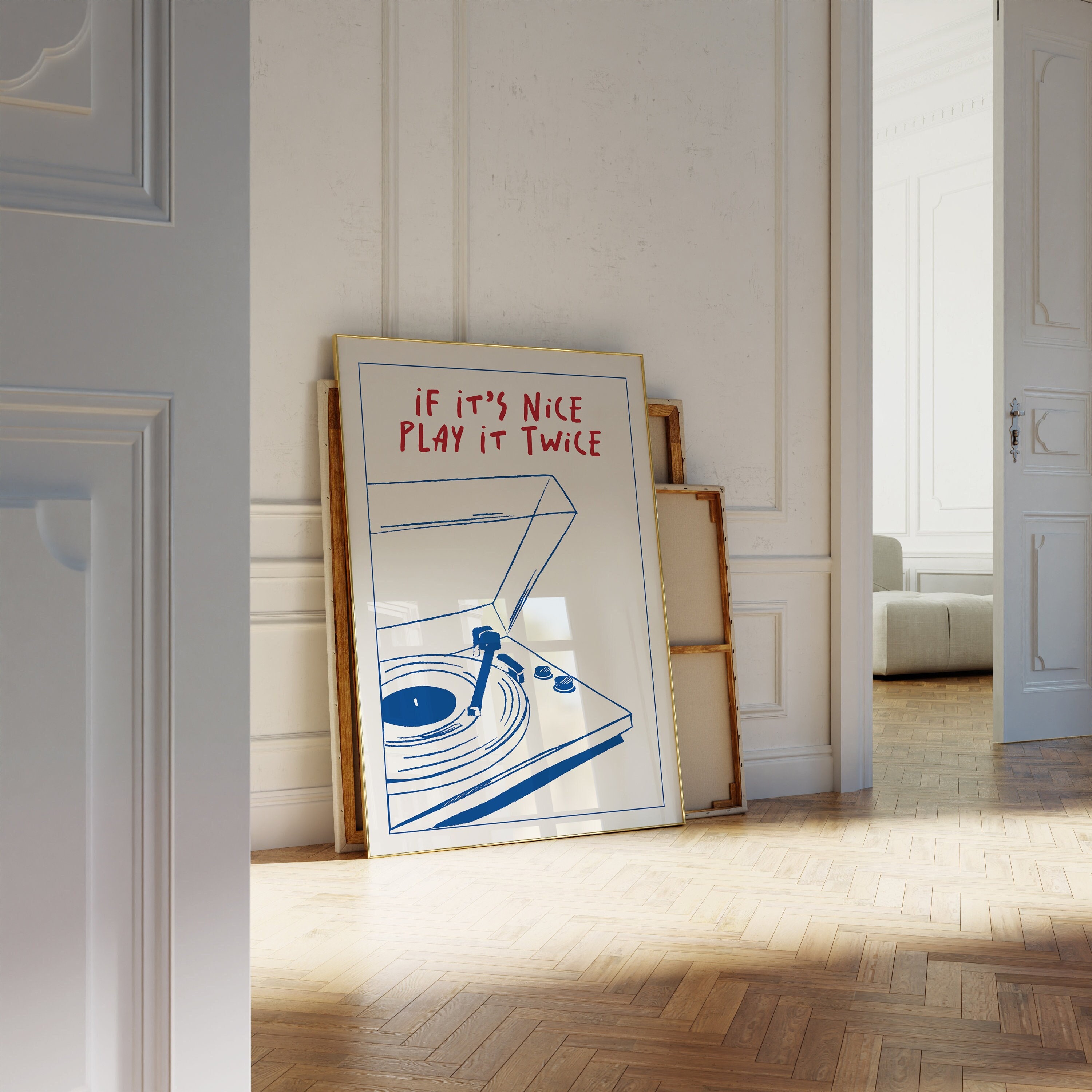Musik Wand Kunst Play It Twice Plattenspieler Poster Retro Groovy Print Geschenk Musikliebhaber Zuhause Vintage Ausstellung Französisches Poster Trendy Geschenk