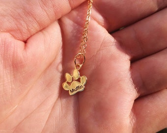 Personalized Dog Paw Necklace,Paw Print Name Necklace,Pet Necklace, Cat Paw Necklace,Pet Memorial Paw Necklace,Minimaslist Paw Necklace