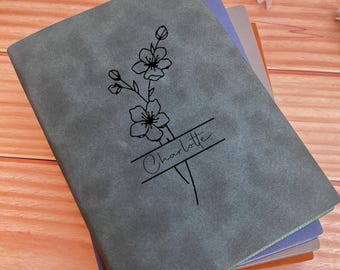 Birth Flower Personalized Journal, Custom Engraved Journal with Name,Custom Journal Notebook, Birth Month Flower Gift, Birthday Gift.