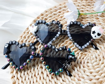 Personalized Halloween Heart Sunglasses,Kids Halloween Heart Sunglasses, Pearl Bead, Spooky, Ghost Party, Trick-or-Treat, Holiday Gift