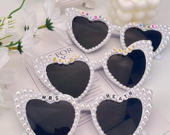 Customized Bride Heart Rhinestone Sunglasses, Bride To Be Sunglasses, Pearl Sunglasses Bride, Groom Bridal Sunglasses Wedding, Bridal Shower