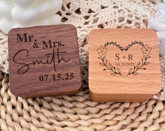 Personalized Wooden Ring Box,1 Slots 2 Slots Ring Box, Wedding Ring Box For Ceremony, Engagement Proposal Ring Holder,Anniversary Gift