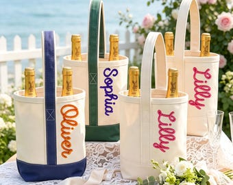 Bachelorette Wine Tote Bag, Personalized Bridesmaid Gift, Custom Name Wine Bottle Bag, Bridal Party Wine Carrier,Bachelorette Party Favors.