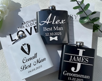 Personalized Engraved Flask - Unique Groomsmen & Best Man Gifts, Wedding, Birthday, Bachelor Party, for Dad and Boyfriend