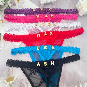 Personalized Thong with Name, Lace Thong,Custom Name Thong,Crystal Name Lingerie,Name G-Strings,Valentine&#39;s Day Gifts,Anniversary Gifts.