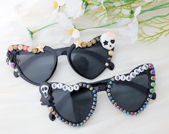 Personalized Halloween Heart Sunglasses,Pearl Bead Sunglasses,Spooky Sunglasses,Ghost Party Sunglasses,Trick OrTreat Sunglasses,Holiday Gift