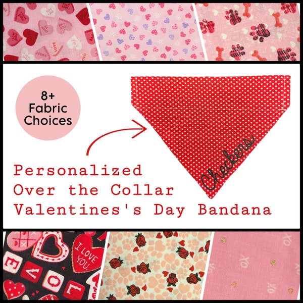 Valentine's Day Over the Collar Dog Bandana, Candy Hearts Personalized Puppy Bandana, Cat Bandana, Custom Dog Gift Accessory, Glitter Vinyl