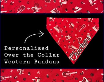 Western Cowboy Over the Collar Dog Bandana, Personalized Puppy Bandana, Cat Bandana, Custom Dog Gift Accessory, Hand Made, Glitter Vinyl