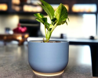 Unique Plant Pot | Essential Base Planter in Muted Blue | 3D Printed Sustainable Planter