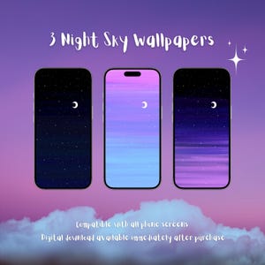 Night Sky Wallpaper Bundle | Cute Starry Phone Backgrounds | Set of 3 Digital Downloads for iPhone & Android | 3-Pack Digital Download