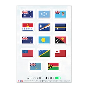 Kiss-cut sticker sheet of the flags of the countries of Oceania | Stickers for travelers | Oceania country flags | Flags of the world