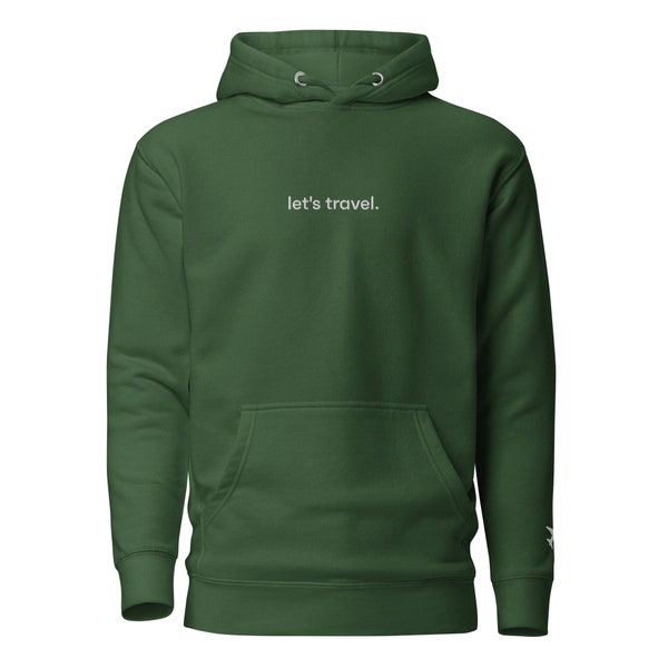 Unisex premium hoodie with embroidered design of let's travel | Airplane hoodie | Travel lover Hoodie | Traveler gift | Trendy hoodie gift