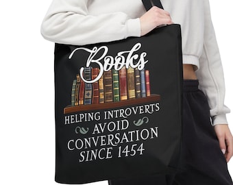 Bolsa de mano Libros que ayudan a los introvertidos a evitar conversaciones desde 1454 Regalo de lectura Asas de algodón Accesorio literario Presente literario divertido