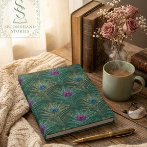 Glitter peacock feather hardcover journal lined writing notebook matte cover casewrap binding gift for writer birthday diary stationery