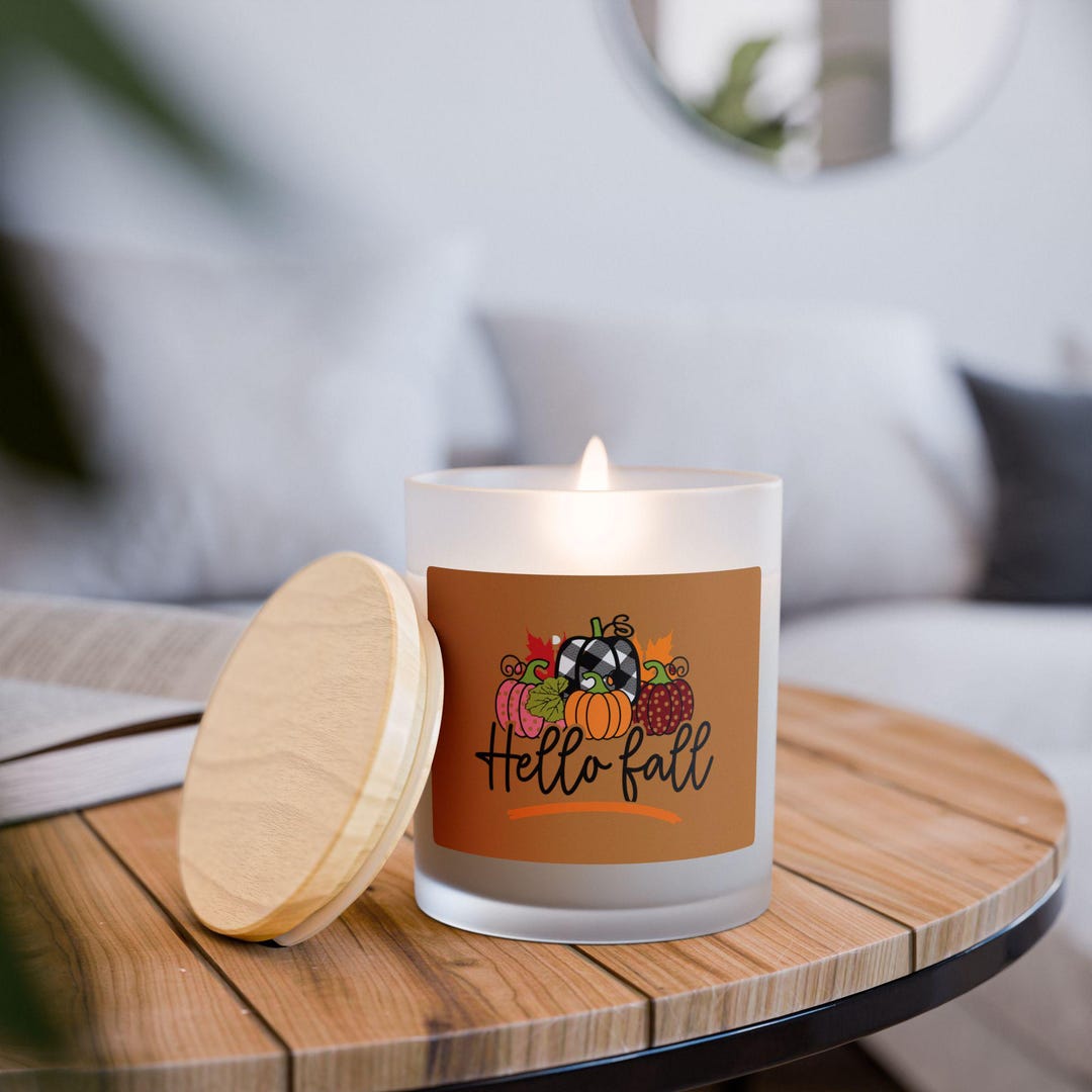 秋のフロストキャンドル、ガラス製パンプキンウッド芯キャンドル