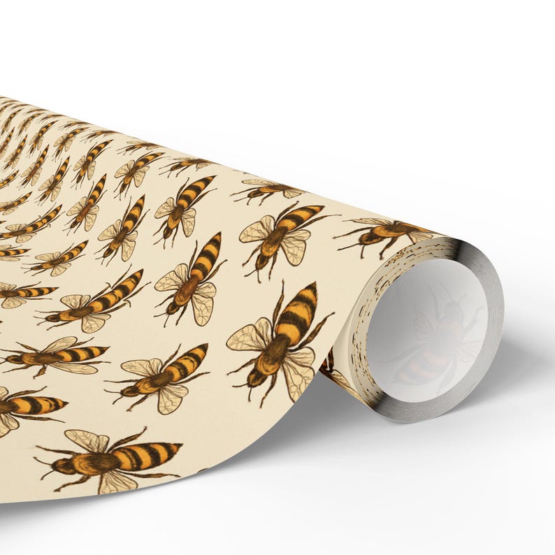 Honeybee wrapping paper beige spring gift wrap quiet luxury baby shower birthday Easter Mother's Day teacher gift bee lover paper rolled image 4