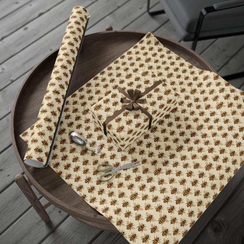 Honeybee wrapping paper beige spring gift wrap quiet luxury baby shower birthday Easter Mother's Day teacher gift bee lover paper rolled image 7