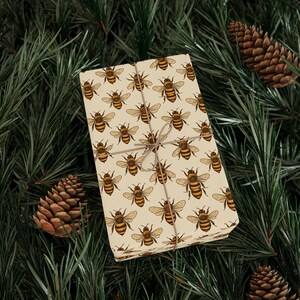 Honeybee wrapping paper beige spring gift wrap quiet luxury baby shower birthday Easter Mother's Day teacher gift bee lover paper rolled image 8