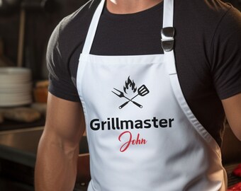 Delantal de parrilla personalizado Letras rojas, Delantal divertido, Delantal de barbacoa, Regalo para papá, Regalo del Día del Padre, Delantal de barbacoa divertido, Delantal de cocina al aire libre