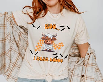 Ghost Cow Comfort Colors®, fantasma mucca delle Highlands, maglietta Halloween Ghost Cow, regalo di Halloween per amanti delle mucche, maglietta Halloween Animal, mucca delle Highlands