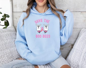 Boo Bienen Sweatshirt, Brustkrebs Bewusstsein Sweatshirt, lustiger Halloween Hoodie, süße Geist Biene, Halloween Geschenke, lustige Geschenke für sie