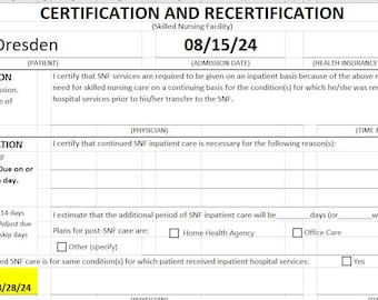 Automated SNF Medicare CERT form automated certification recertification skilled cert form skilled nursing facility insurance cert