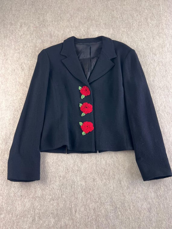 vintage Black Cropped Blazer with Floral Embroidery