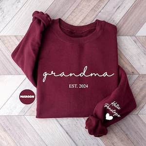 Personalized Grandma Sweatshirt, Custom Grandmother Hoodie With Grandchildren Names On Sleeve, New Nana Outfit, Announcement Clothing Gifts