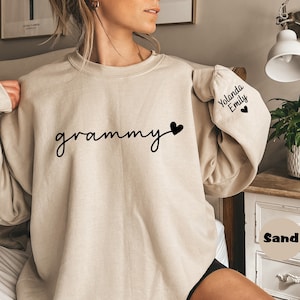 Personalized Grammy Sweatshirt With Grandkids Names On Sleeve, Custom Grandma Hoodie, Cute Nana Outfit, Granny Clothing, Mothers Day Gifts