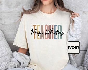 Personalized Name Teacher T-shirt, Comfort Colors® Teacher Shirt, Teacher Appreciation Outfit, Retro Teacher Tee, Elementary Teacher Gifts
