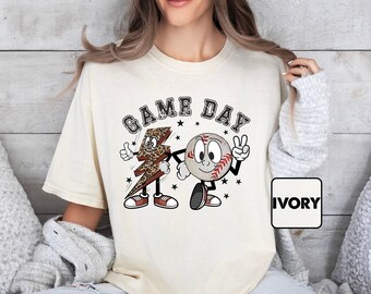Comfort Colors® Game Day Shirt, Leopard Baseball Mom T-shirt, Retro Baseball Match Day Clothing, Matching Baseball Tees, Baseball Lover Gift