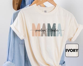 Personalized Mama Comfort Colors® T-shirt, Custom Mom Shirt With Kids Names, Personalized Mom Life Outfit, Retro Mama Tee, Mothers Day Gift