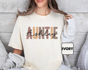 Custom Auntie Shirt With Names, Comfort Colors® Personalized Aunt T-shirt, Announcement Aunt Outfit, Retro Auntie Tee, Auntie Clothing Gifts
