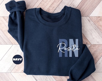 Custom Registered Nurse Sweatshirt With Name, Personalized RN Pocket Hoodie, Nurse Life Outfit, Nurse Appreciation Clothing, Cute Nurse Gift