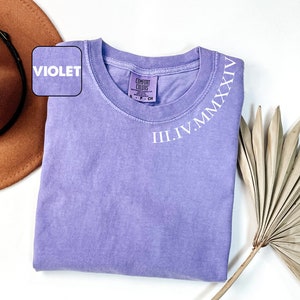 Personalized Roman Numeral Tshirt, Comfort Colors Custom Roman Date Neckline Shirt, Anniversary Year Outfit, Couple Tee, Valentines Day Gift