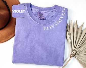 Personalized Roman Numeral Tshirt, Comfort Colors Custom Roman Date Neckline Shirt, Anniversary Year Outfit, Couple Tee, Valentines Day Gift