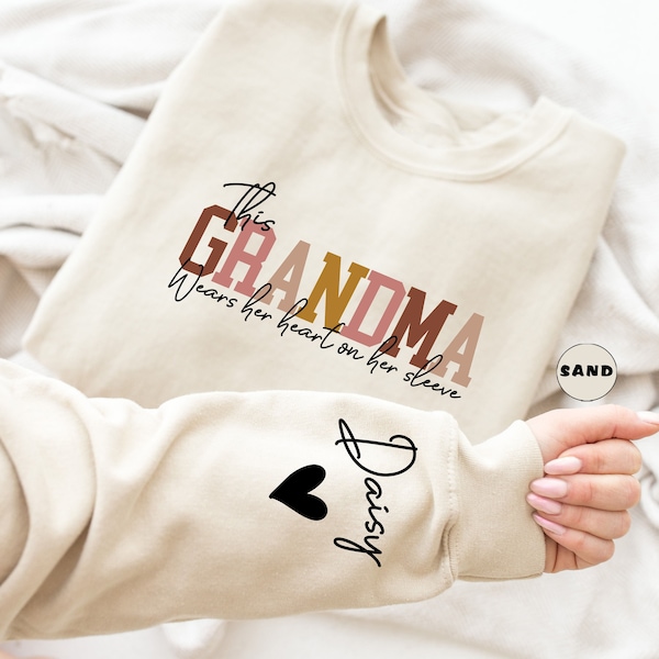 Personalized I Wear My Heart On My Sleeve Sweatshirt, Custom Grandma Sweatshirt With Grandkids Names, Nana Clothing, Happy Mother's Day Gift